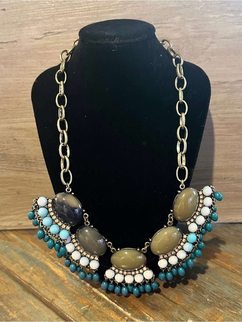 Turquoise White Statement Necklace Fringe Bib Necklace Boho
